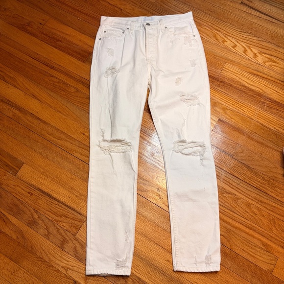 Boyish Billy High Waisted White Distressed Straight Leg High Rise Jeans 28 - Picture 2 of 12